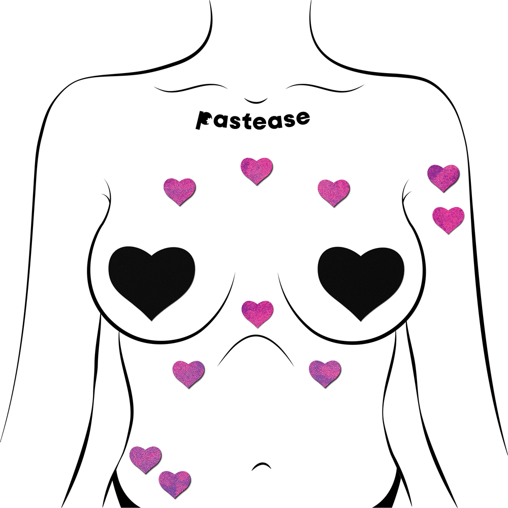 5-Pack: Body Minis: 10 Mini Pink Holographic Hearts Nipple & Body Pasties by Pastease® o/s