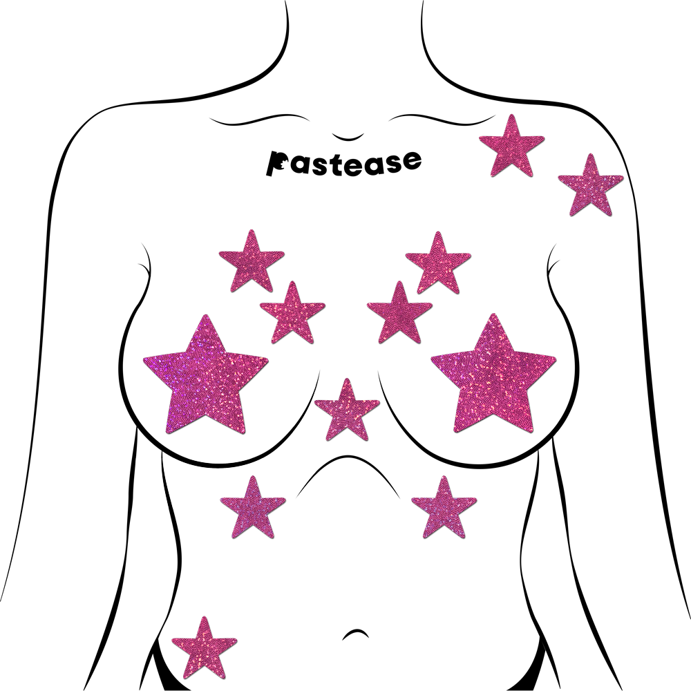 5-Pack: Body Minis: 10 Mini Hot Pink Glitter Stars Nipple & Body Pasties by Pastease® o/s