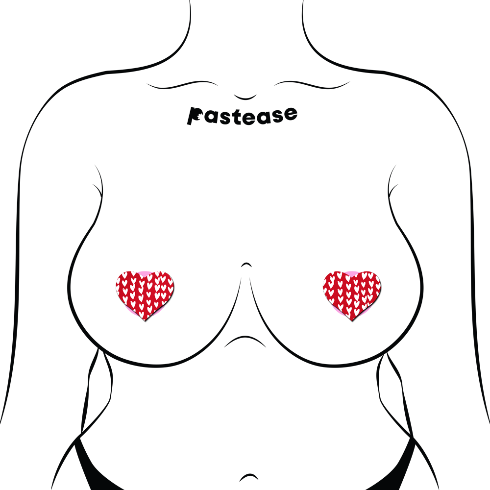 5 Pack: Petites: Two-Pair Small Red Hearts Pattern on White Hearts Nipple Pasties by Pastease® o/s