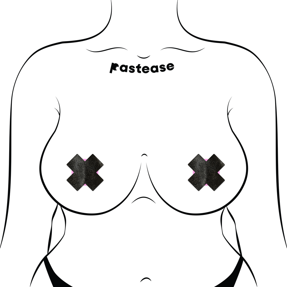5-Pack: Petite Plus X: Two Pair of Small Liquid Black Cross Nipple Pasties by Pastease® o/s