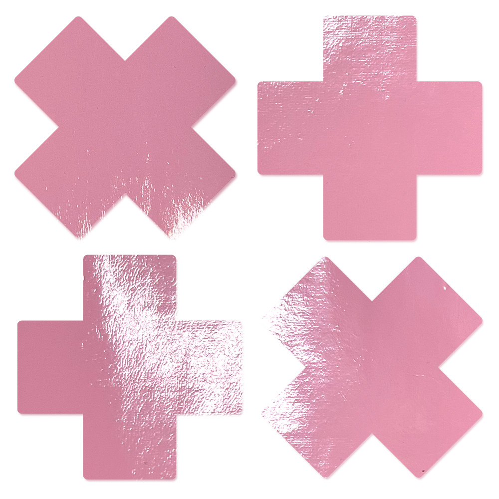Petite Plus X: Two Pair of Small Faux Latex Pleather Vinyl Baby Pink Cross Nipple Pasties by Pastease®
