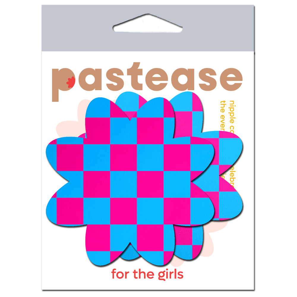 5-Pack: Neon Checkered Pink & Blue Petal Breast Pasties by Pastease®
