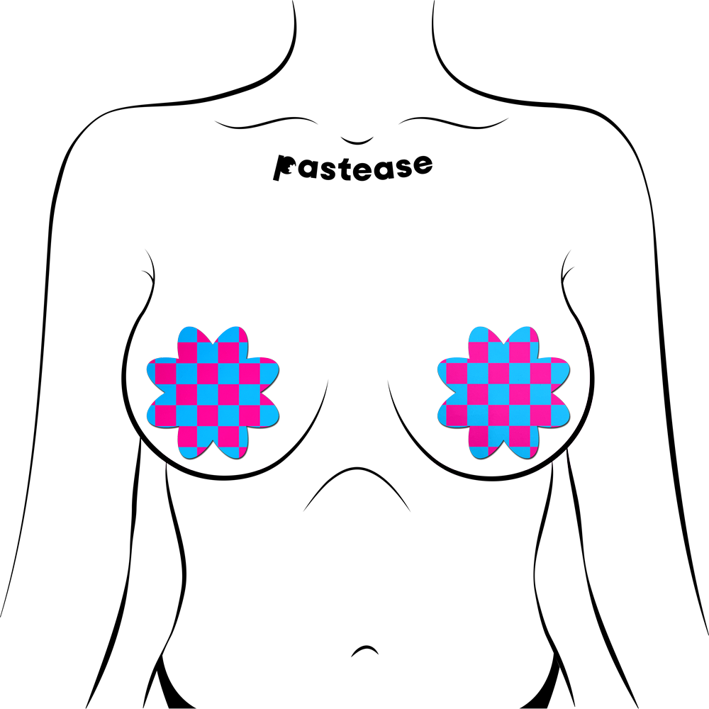 5-Pack: Neon Checkered Pink & Blue Petal Breast Pasties by Pastease®