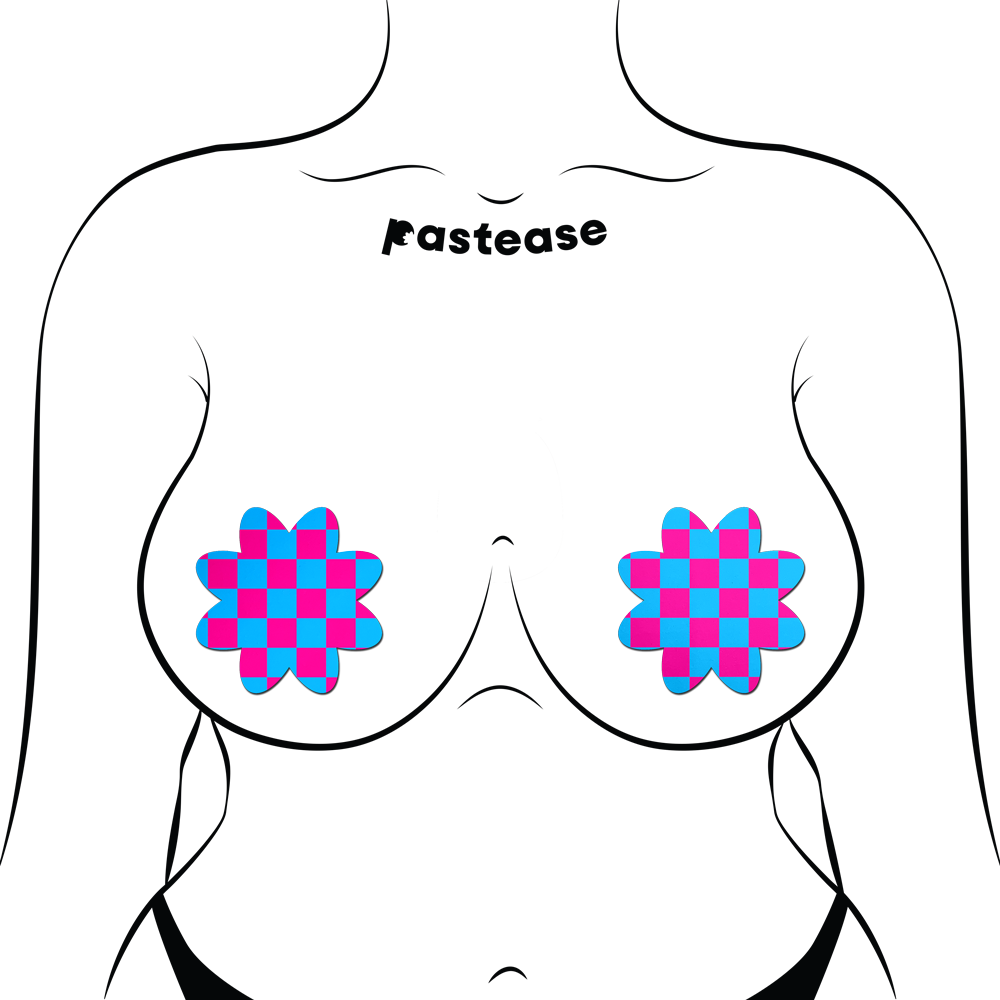 5-Pack: Neon Checkered Pink & Blue Petal Breast Pasties by Pastease®