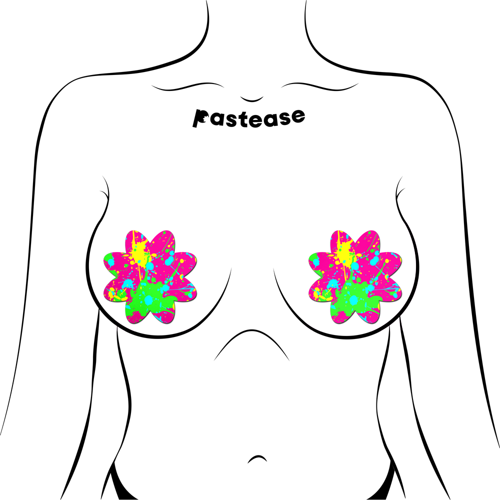 5-Pack: Neon Pink Graffiti Paint Splatter Petal Breast Pasties by Pastease®
