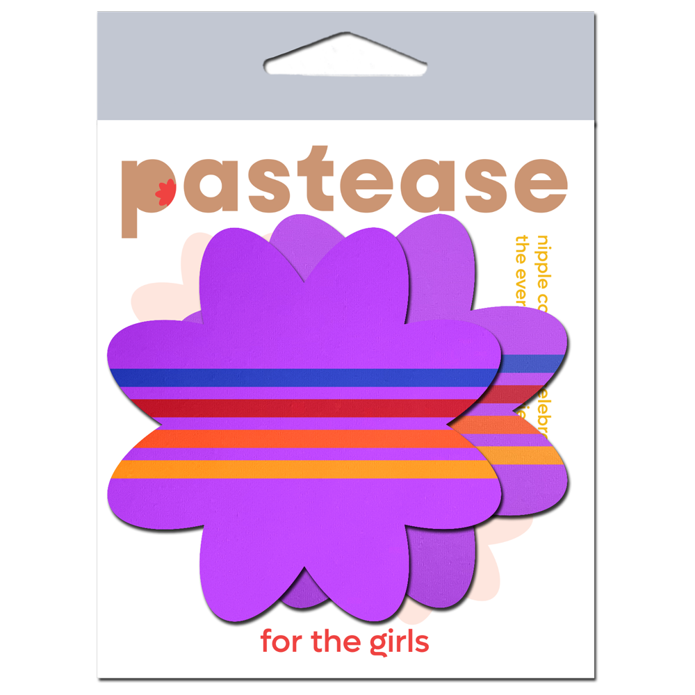 5-Pack: Colorful Retro Stripes on Purple Petal Breast Pasties by Pastease®