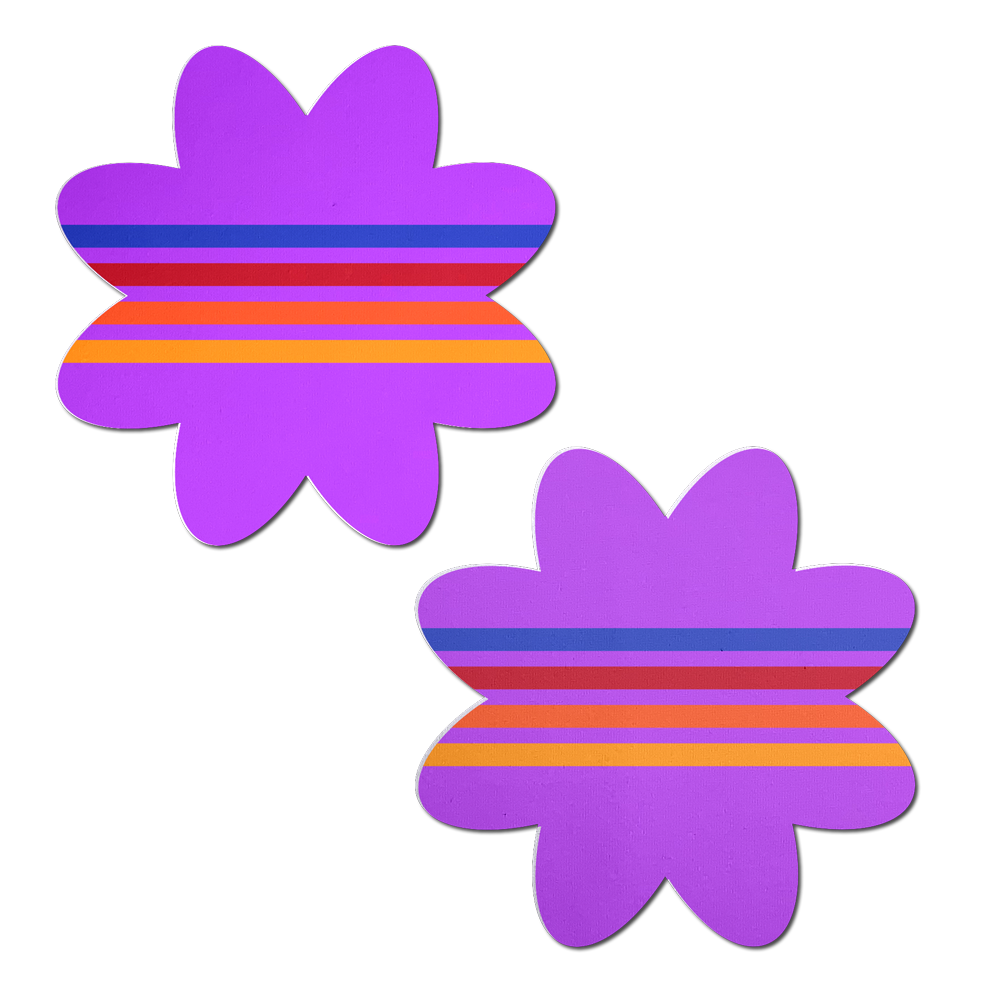 5-Pack: Colorful Retro Stripes on Purple Petal Breast Pasties by Pastease®