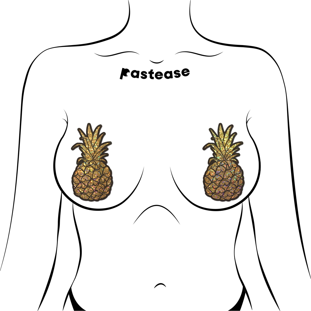 5-Pack: Pineapple on Glitter Gold Nipple Covers by Pastease®