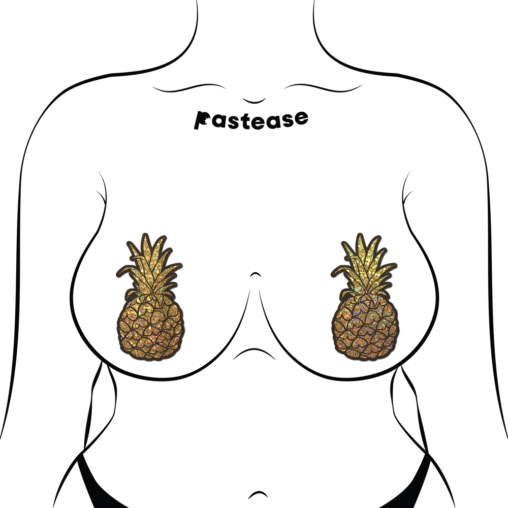 5-Pack: Pineapple on Glitter Gold Nipple Covers by Pastease®
