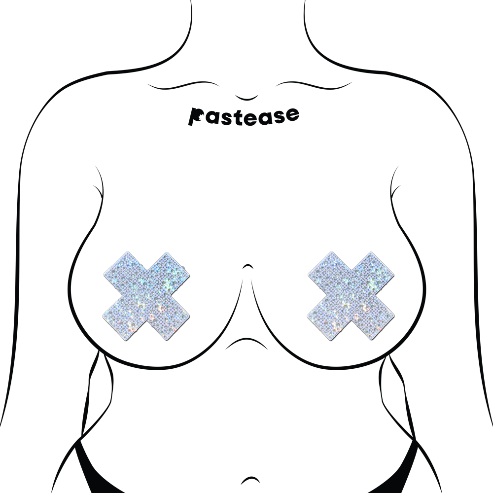 5-Pack: Plus X: Crystal Silver Cross Nipple Pasties by Pastease® o/s