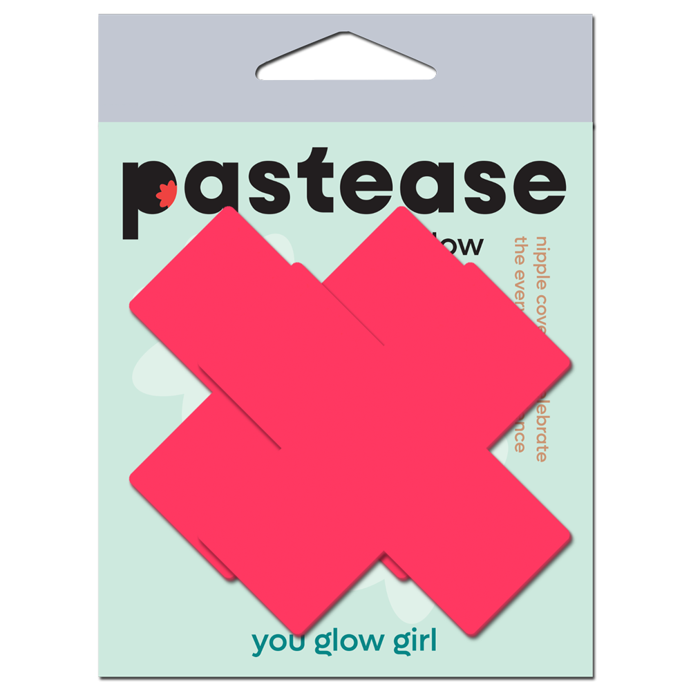 5-Pack: Plus X: Glow-in-the-Dark Neon Pink Cross Pasties Nipple Covers by Pastease