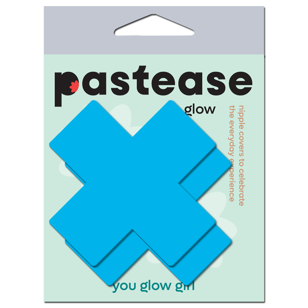 5-Pack: Plus X: Glow-in-the-Dark Neon Turquoise Cross Pasties Nipple Covers by Pastease