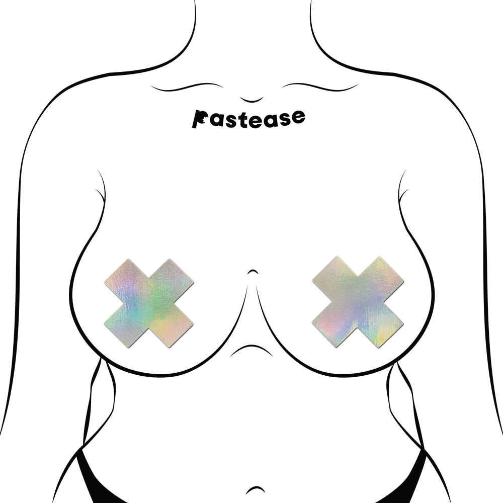 5-Pack: Plus X: Silver Holographic Cross Nipple Pasties by Pastease® o/s