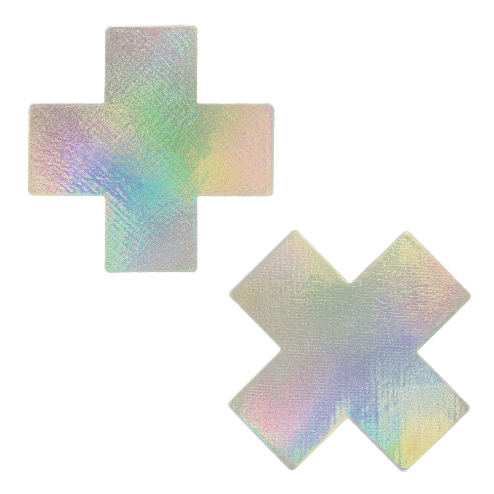 5-Pack: Plus X: Silver Holographic Cross Nipple Pasties by Pastease® o/s
