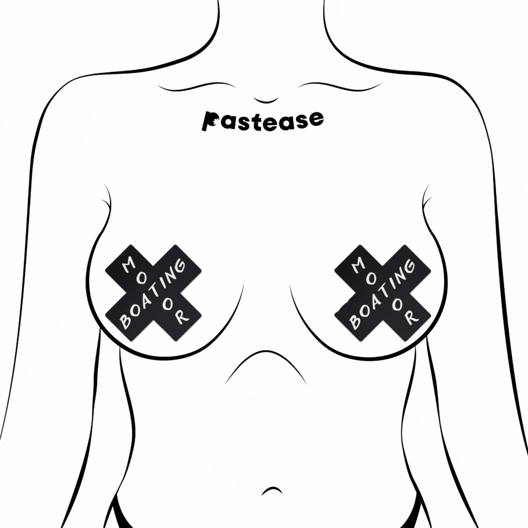 5-Pack: Plus X: 'Motor Boating' Black & White Cross Nipple Pasties by Pastease