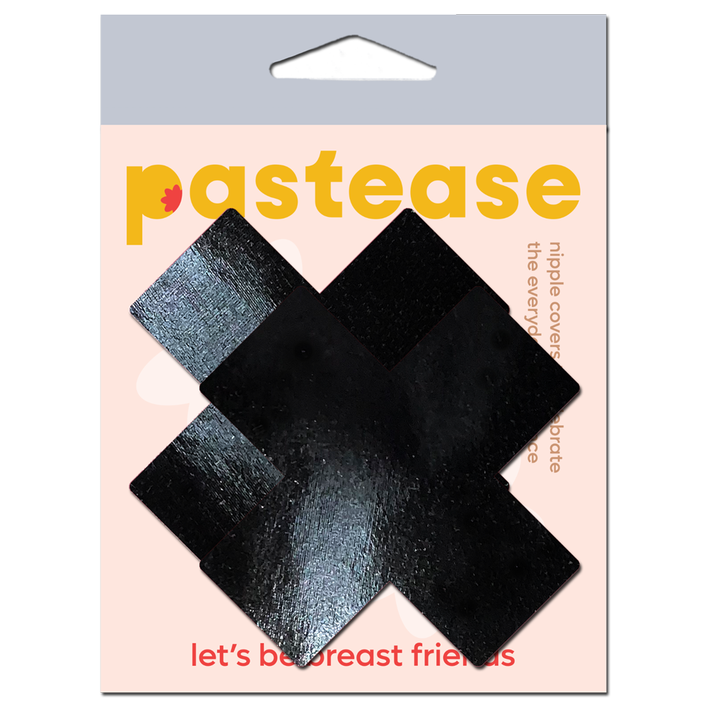 5-Pack: Plus X: Faux Latex Pleather Vinyl Black Cross Nipple Pasties by Pastease®