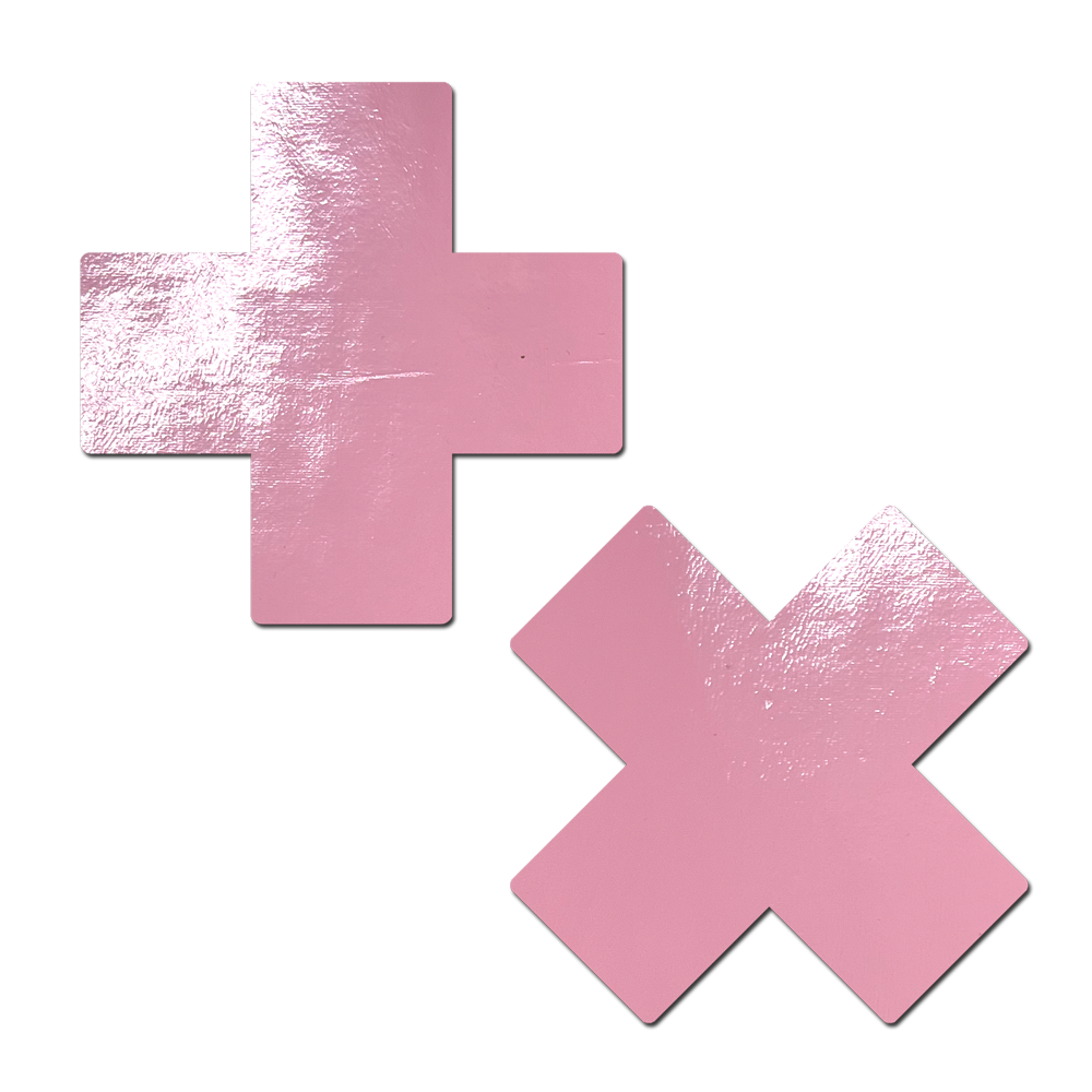 Plus X: Faux Latex Pleather Vinyl Baby Pink Cross Nipple Pasties by Pastease®