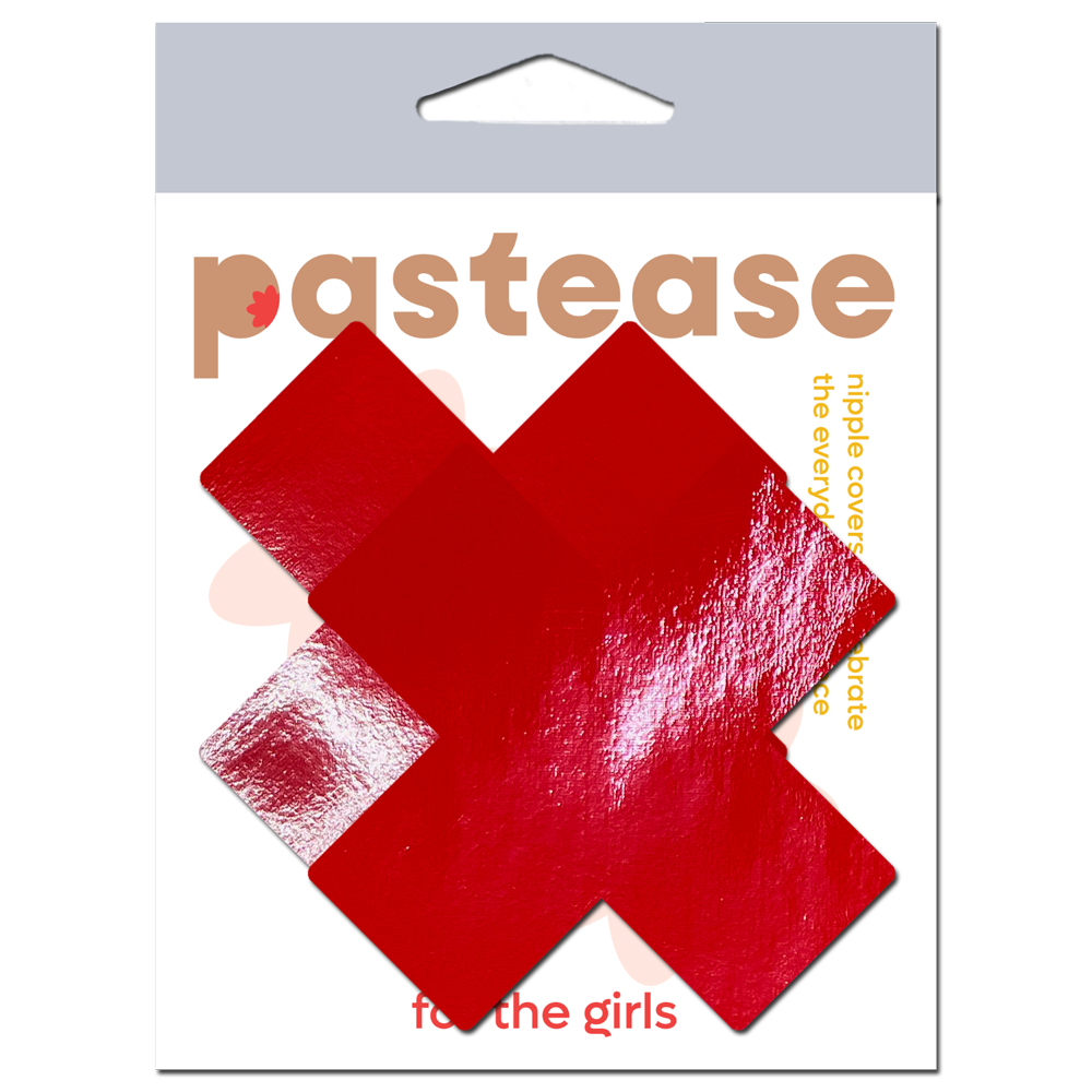 Plus X: Faux Latex Pleather Vinyl Red Cross Nipple Pasties by Pastease®
