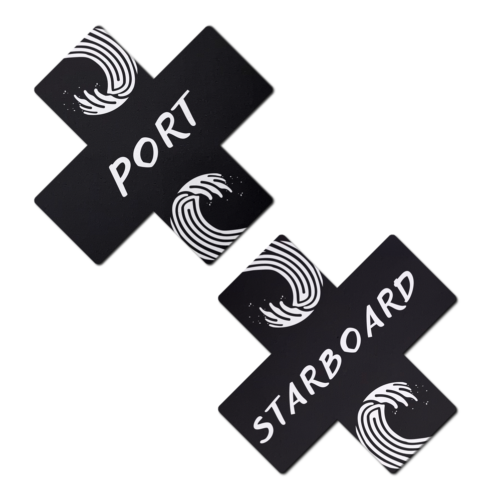 5-Pack: Plus X: 'Port' & 'Starboard' Black & White Cross Nipple Pasties by Pastease