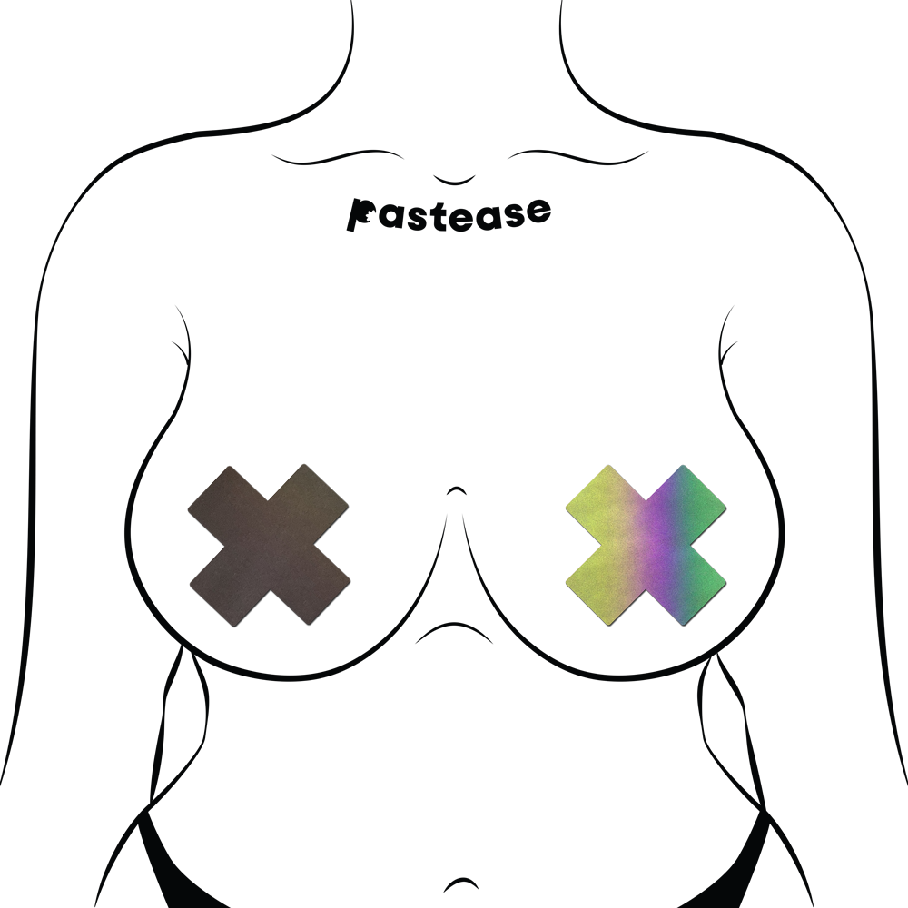 5-Pack: Plus X: Reflective Rainbow Cross Nipple Pasties by Pastease® o/s