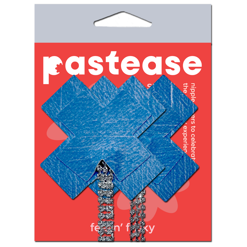 5-Pack: Tassel Pasties: Denim Plus X Pastease with Long Rhinestone Tassel Nipple Pasties by Pastease®