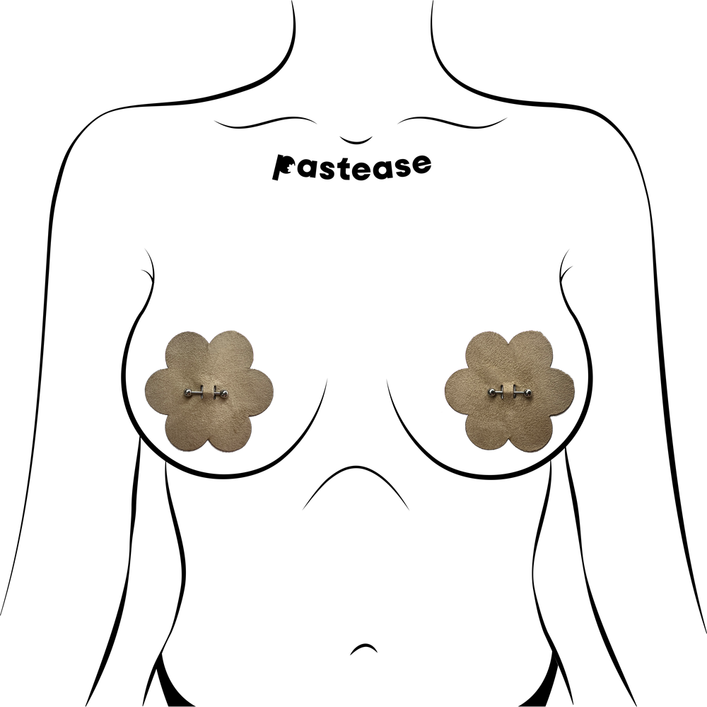 5-Pack: Pierced Pasties: Nude Flower Breast Petal with Barbell Piercing Nipple Covers by Pastease