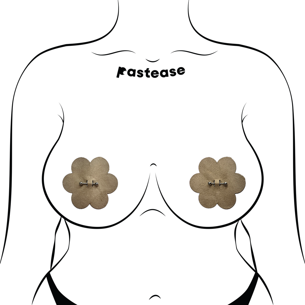 5-Pack: Pierced Pasties: Nude Flower Breast Petal with Barbell Piercing Nipple Covers by Pastease