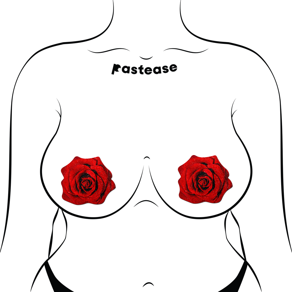 5-Pack: Rose: Red Glitter Velvet Blooming Rose Nipple Pasties by Pastease® o/s