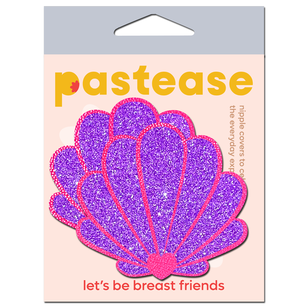 5-Pack: Mermaid Shell Pasties in Neon Pink & Purple Glitter Seashell Nipple Covers by Pastease®