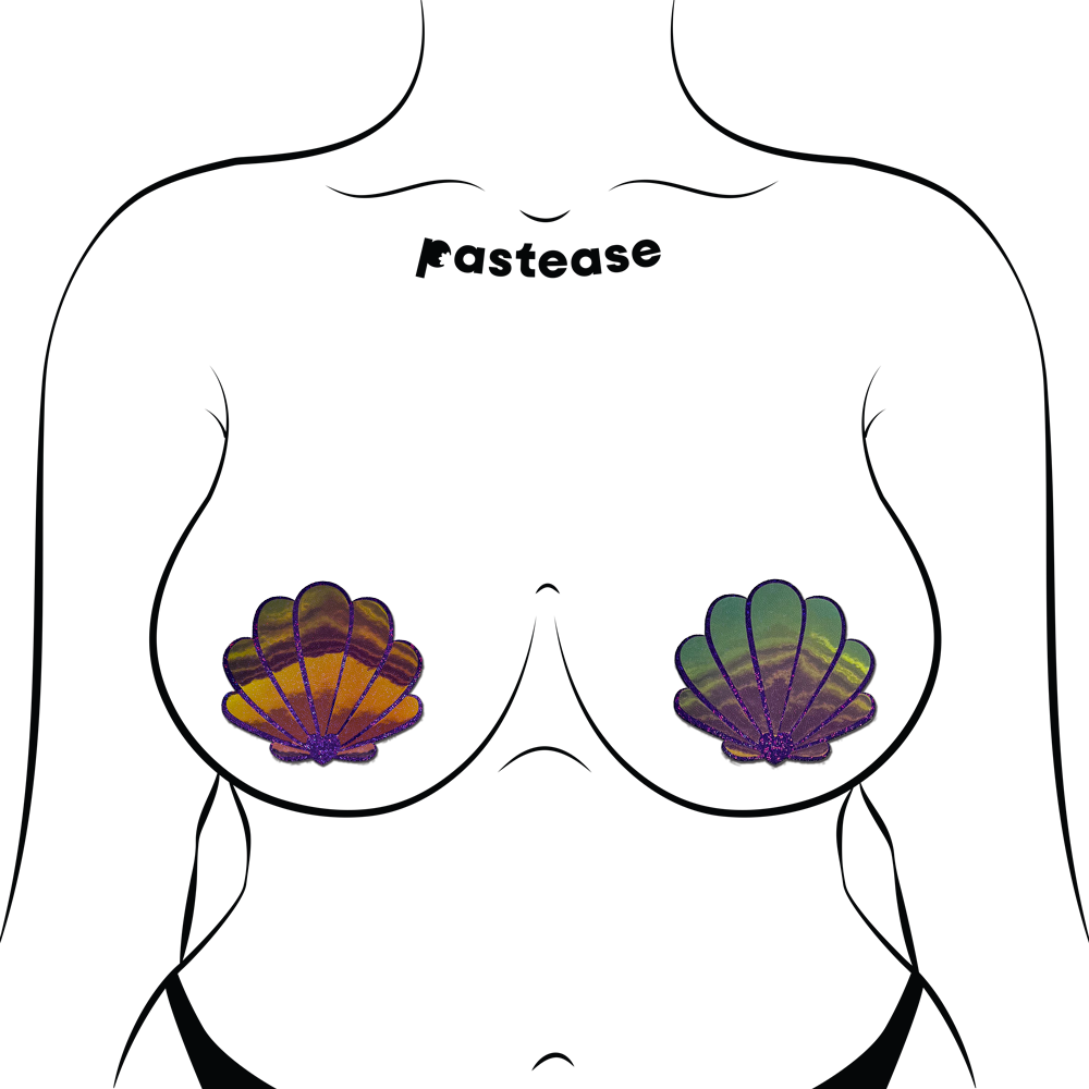 5-Pack: Mermaid Shells Pasties in Opalescent Purple & Gold Seashell Nipple Covers by Pastease®
