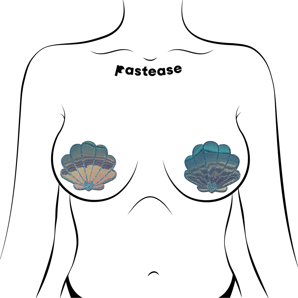 5-Pack: Mermaid Shells Pasties in Opalescent Seafoam Blue Seashell Nipple Covers by Pastease®