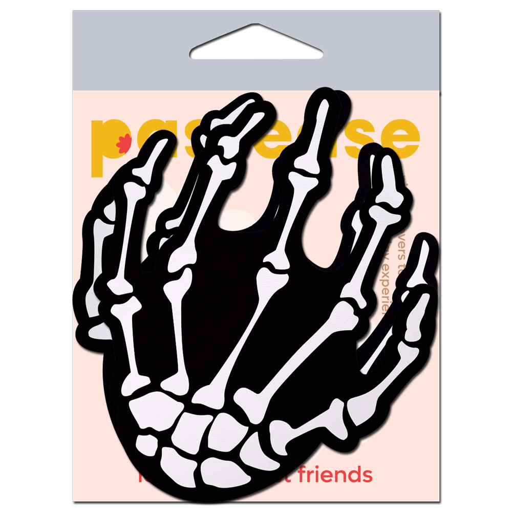 5-Pack: White Boney Skeleton Hands on Black Nipple Pasties by Pastease® o/s