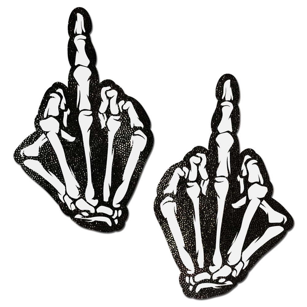 5-Pack: Middle Finger Skeleton Hand Pasties Glow in the Dark White & Black Boney Hand Nipple Covers by Pastease®