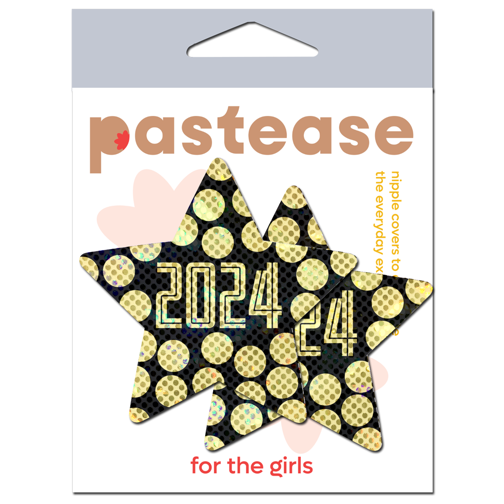 5-Pack: Happy New Year Pasties 2024 Black & Gold Star Nipple Covers by Pastease