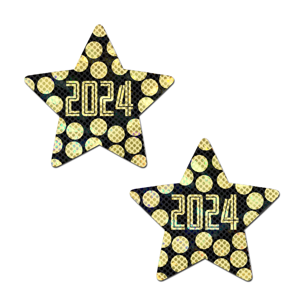 5-Pack: Happy New Year Pasties 2024 Black & Gold Star Nipple Covers by Pastease