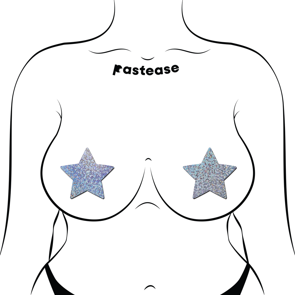 5-Pack: Star: Silver Glitter Star Nipple Pasties by Pastease® o/s