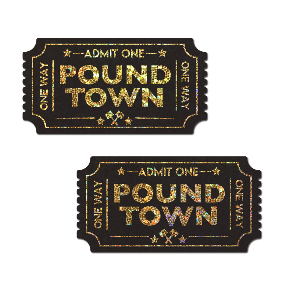 5 Pack: Pound Town Pasties: One-Way Ticket to Pound Town Gold Glitter Nipple Covers by Pastease
