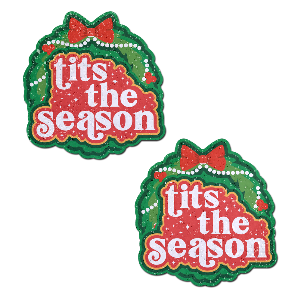 5-Pack: Tits the Season Holiday Green Wreath on Glittery Velvet Breast Pasties by Pastease®