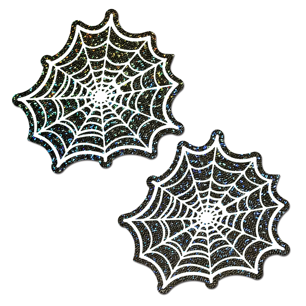 5-Pack: Web: Glitter Black Glow in the Dark Spooky Spider Web Nipple Covers by Pastease