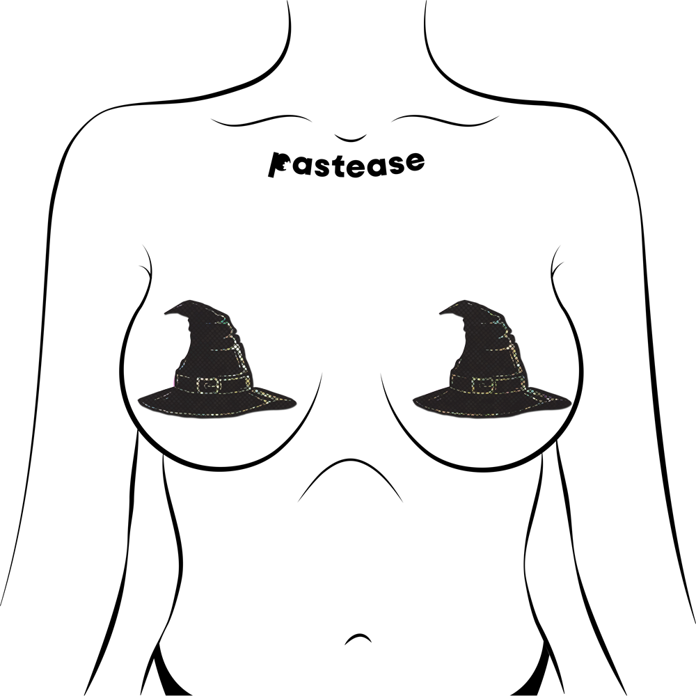 5-Pack: Disco Black Spooky Witches Hat Breast Pasties by Pastease®