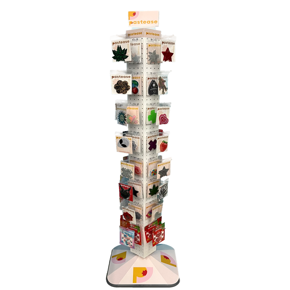 Pastease® POP Display: Pastease Branded Four-Sided 4"W X 60"H Pegboard Tower With Revolving 14.5" Base