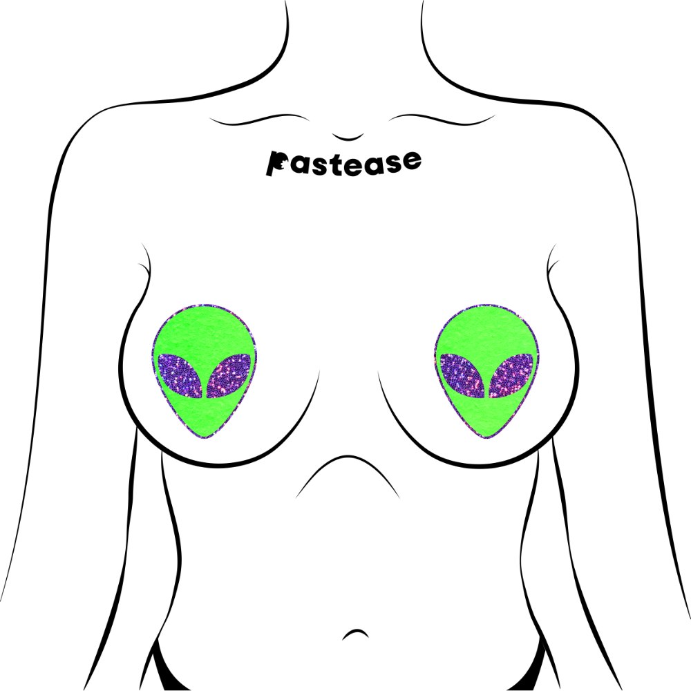 5-Pack: Alien: Glow in the Dark with Glittering Purple Eyes Nipple Pasties by Pastease® o/s