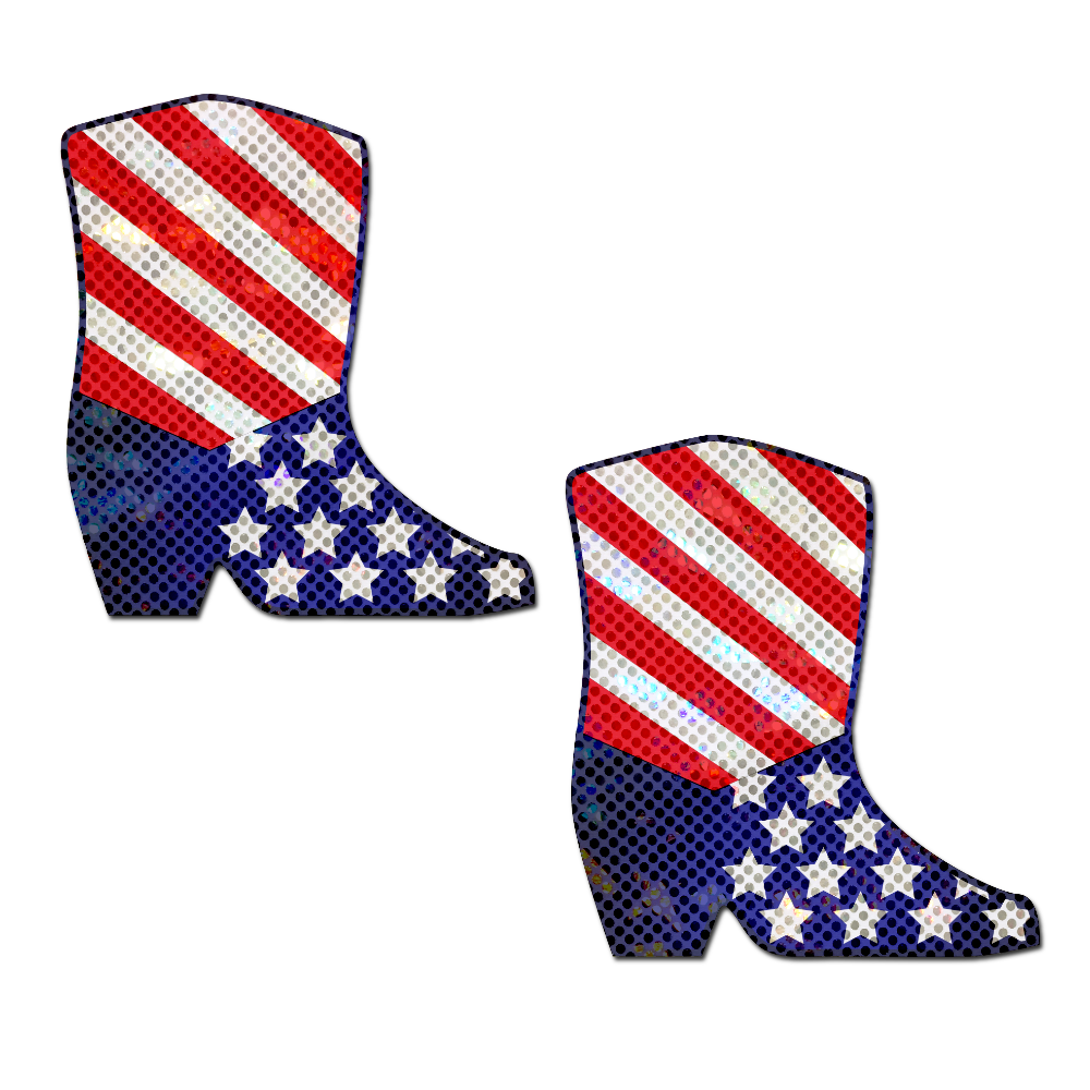 5-Pack: Boots: Sparkling Stars & Stripes USA Cowboy Boot Nipple Pasties by Pastease®