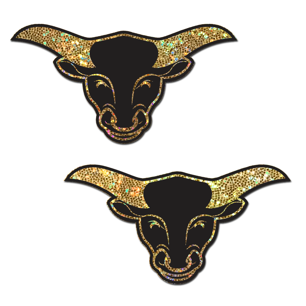 5 Pack: Bull Horns: Golden Glittering Longhorn Bull Head Nipple Pasties by Pastease®