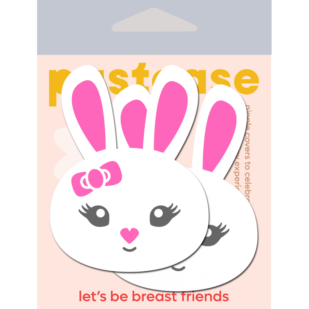 5-Pack: Bunny: Cute White Bunny with Pink Heart Nose, Ears, & Bow Nipple Pasties by Pastease® o/s