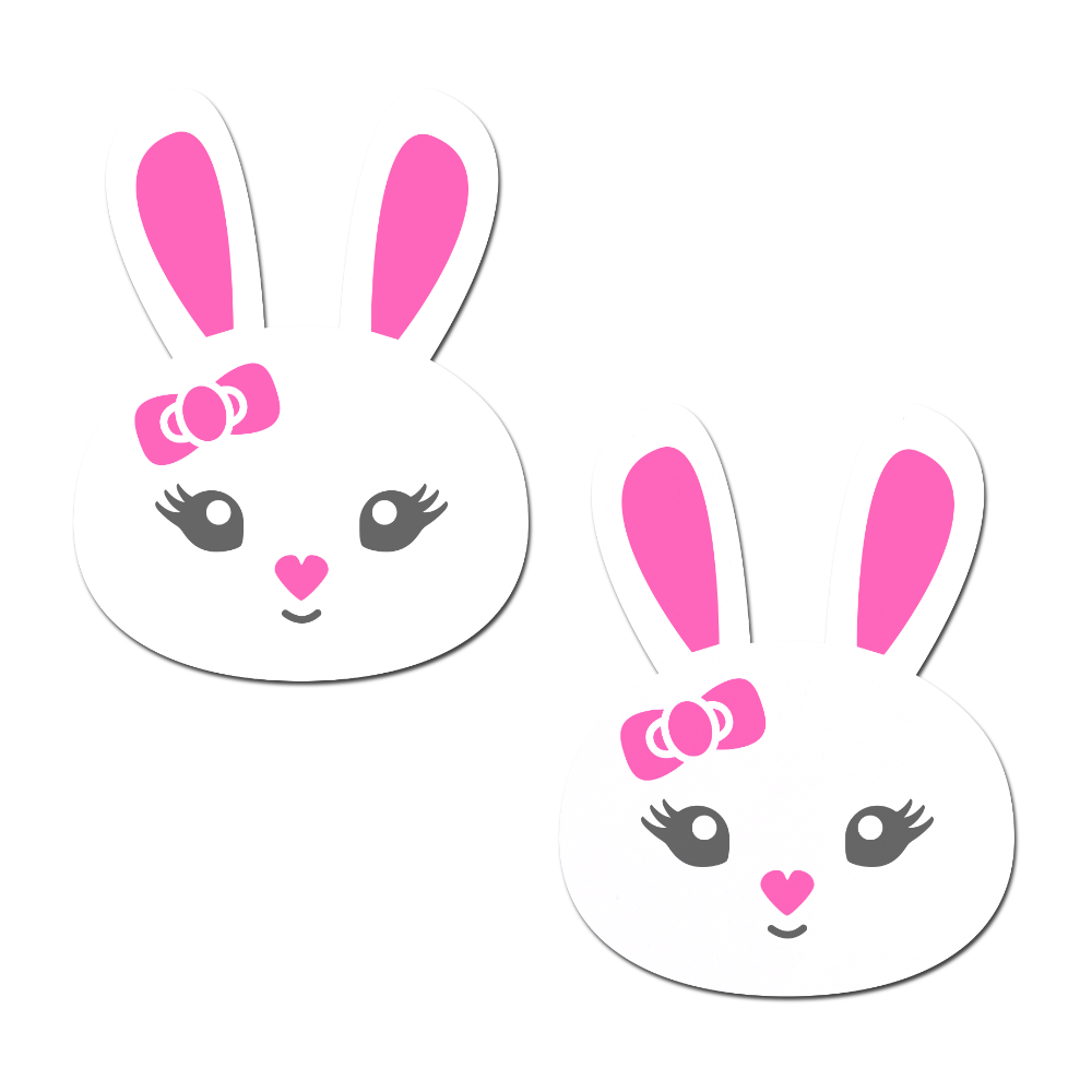 5-Pack: Bunny: Cute White Bunny with Pink Heart Nose, Ears, & Bow Nipple Pasties by Pastease® o/s
