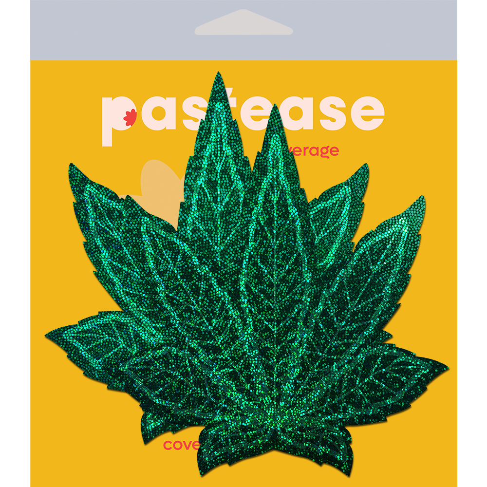 5 Pack: Coverage: Pot Leaf Glitter Green Full Breast Covers Support Tape by Pastease