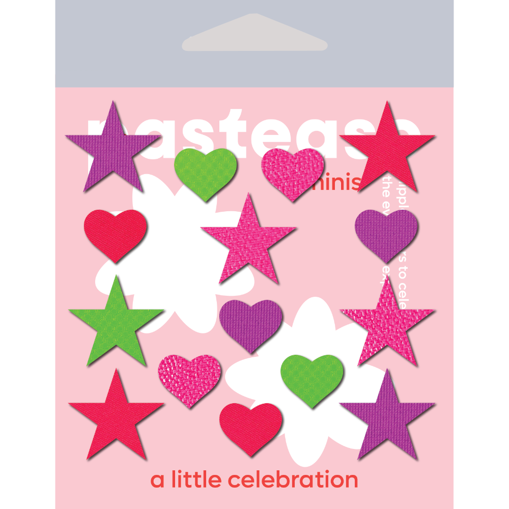 5-Pack: Pastease Confetti: Neon Green, Red, Pink & Purple Baby Star & Heart Body Pasties by Pastease®