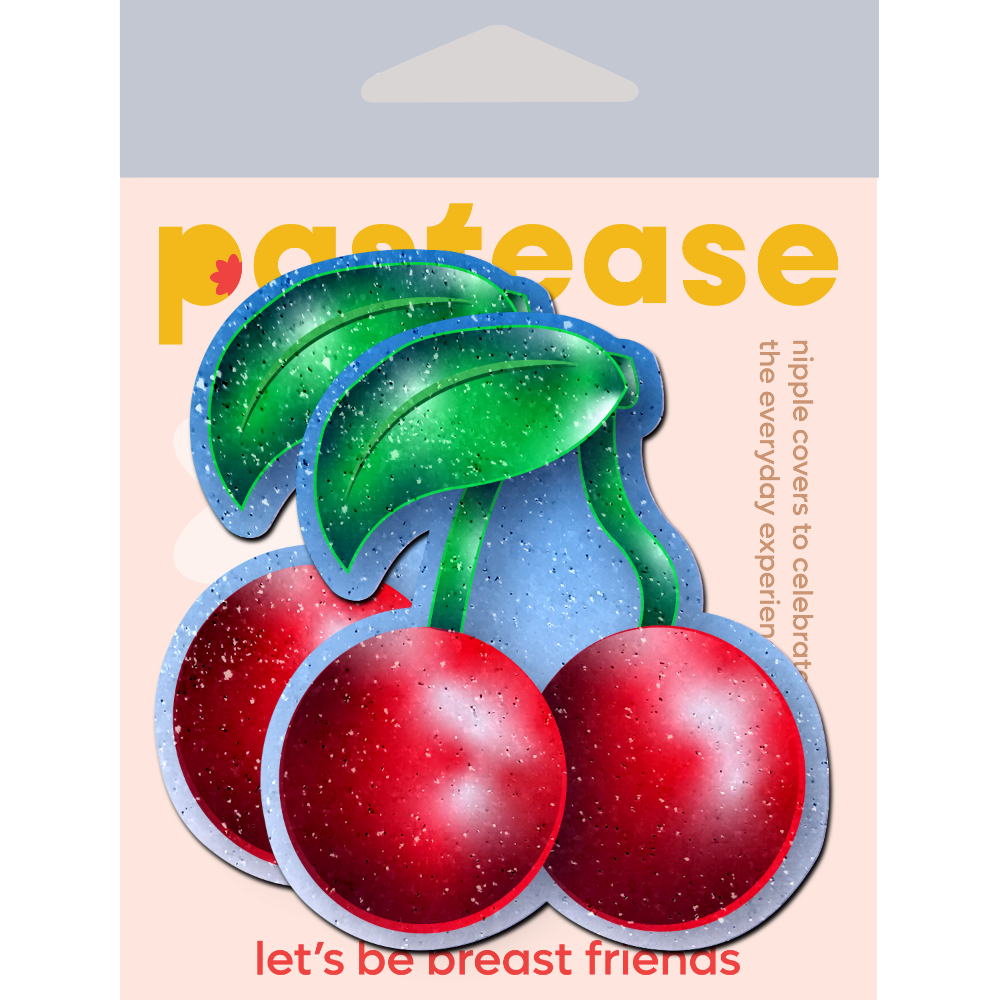 5-Pack: Cherry: Red Cherries on Glitter Velvet Nipple Pasties by Pastease® o/s