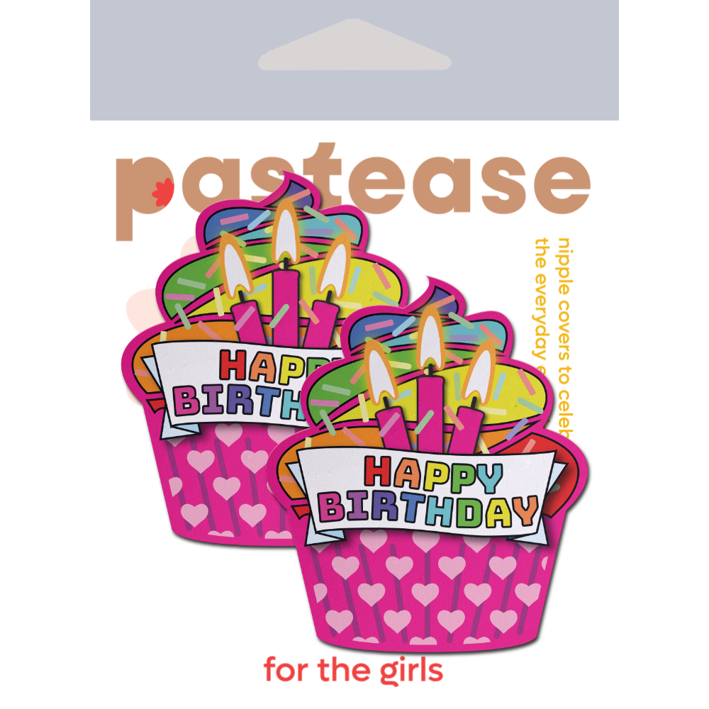 5-Pack: Cupcake: Pink & Multi-Color Happy Birthday Nipple Pasties by Pastease® o/s